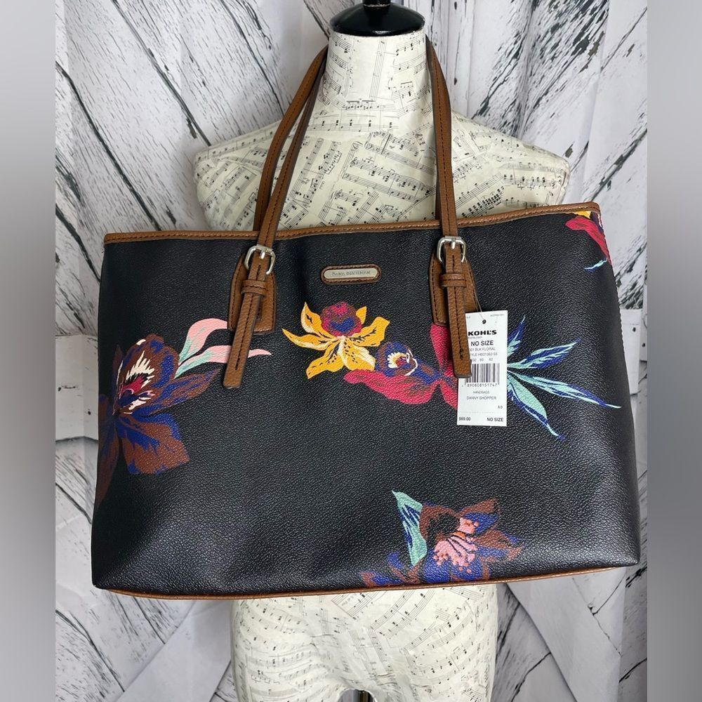 NWT Dana Buchman Danny Shopper Tote Floral Black